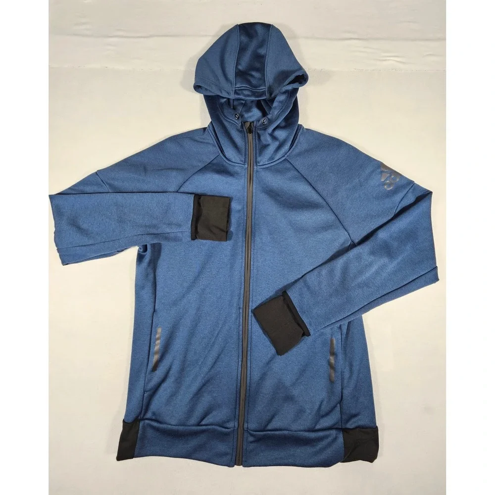 Adidas Mens Full Zip Hoodie Blue Heathered Performance Sweatshirt Large‎ RN88387